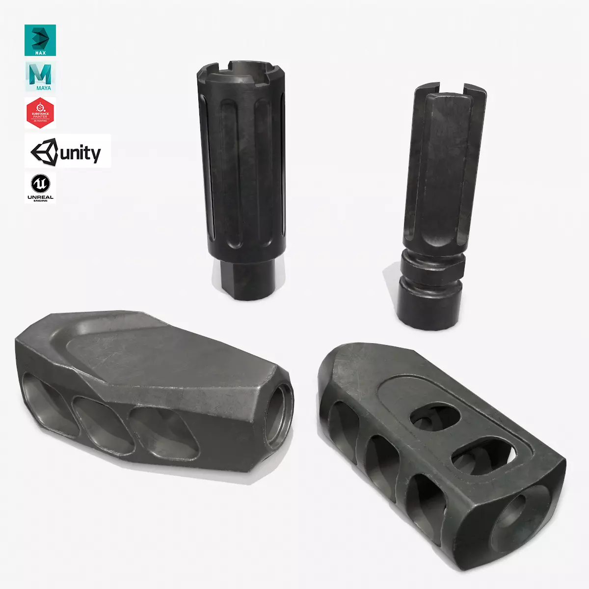 Muzzle Brake Pack Vol-2 Low-poly 3D model_0