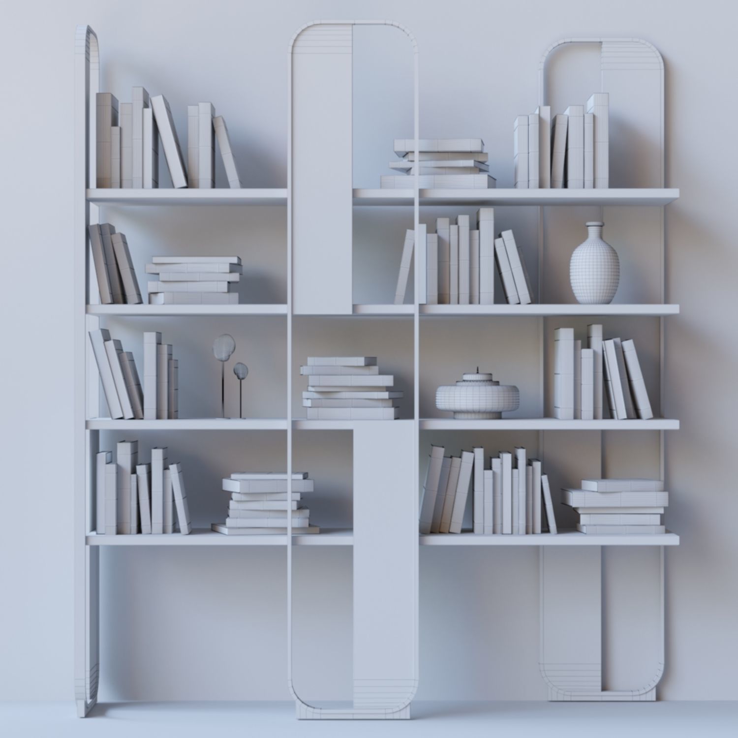 Modern shelf with books 3D model_1