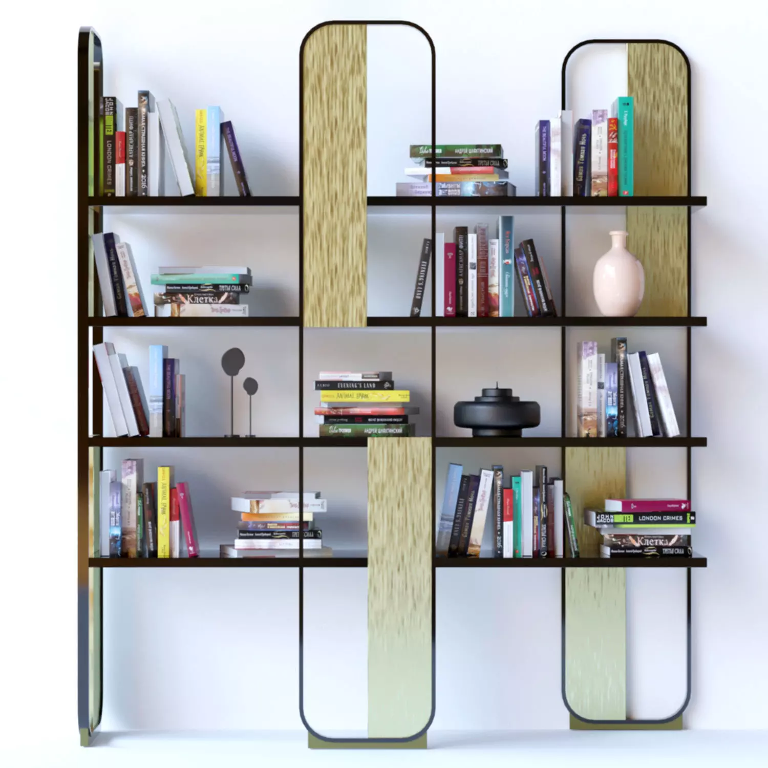 Modern shelf with books 3D model_0