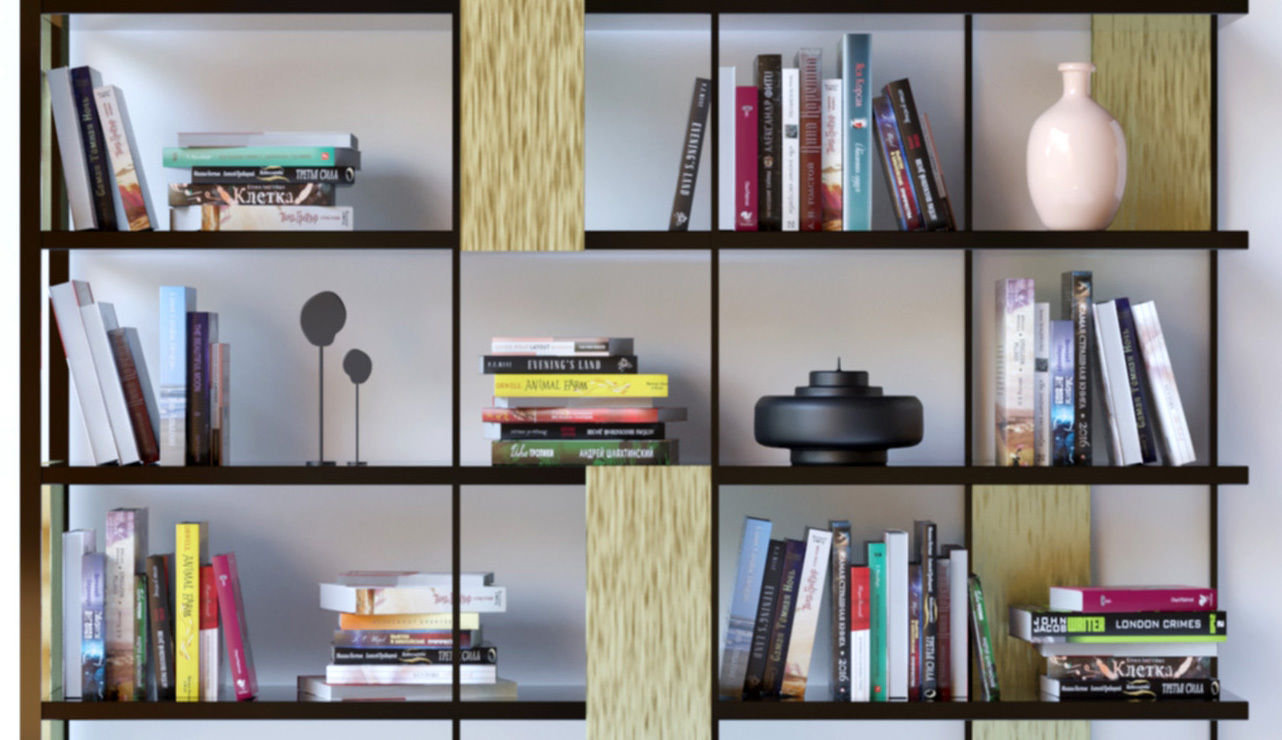 Modern shelf with books 3D model_4