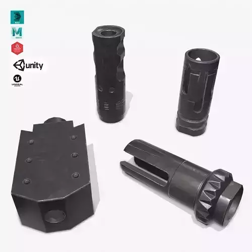 Muzzle Brake Pack Vol-3 Low-poly 3D model