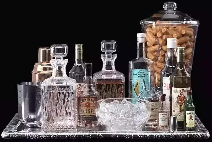 Alcohol set crystal bar tray 3D model