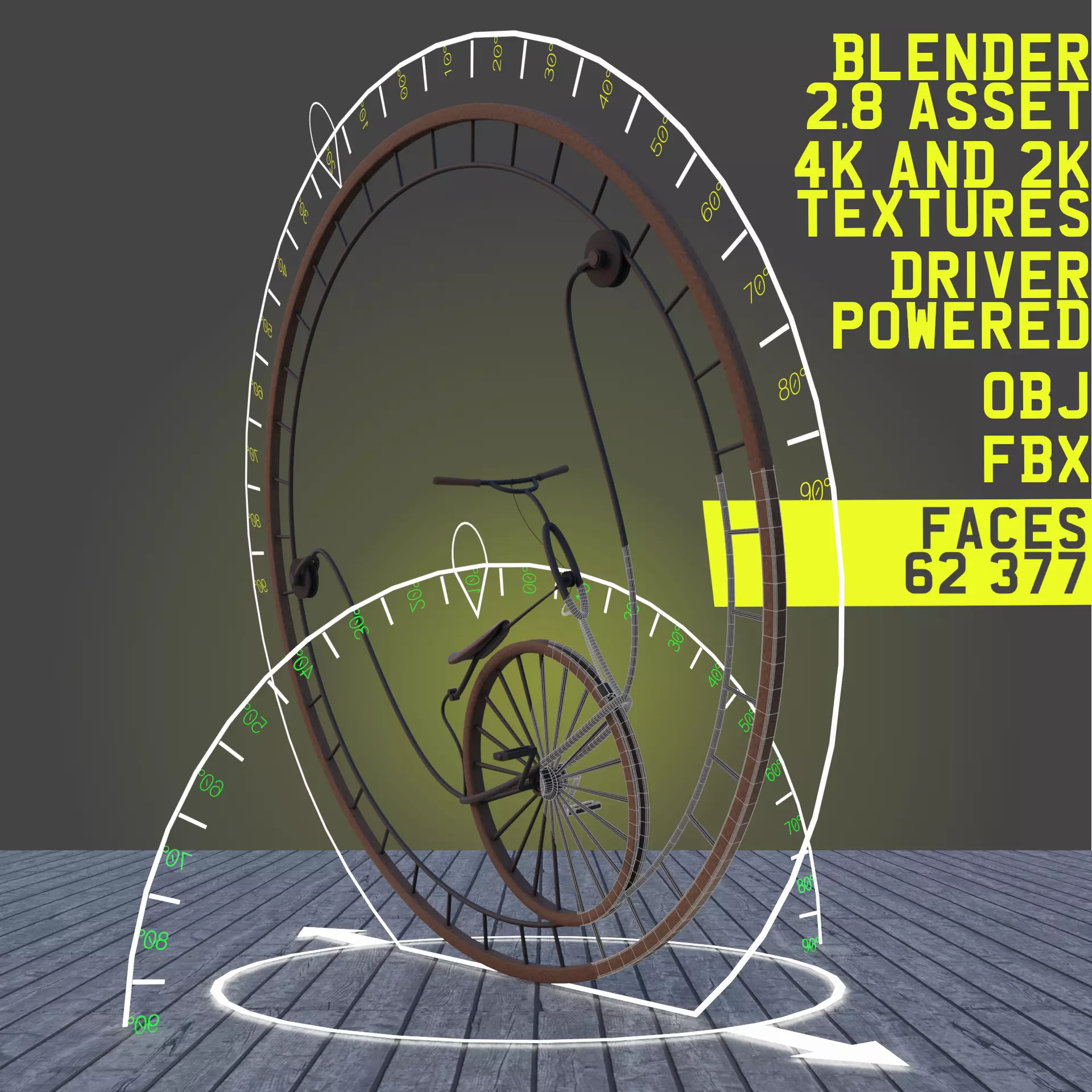 Classic Monowheel Low-poly 3D model_0