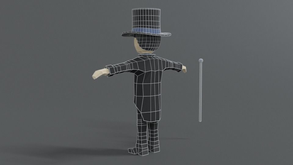 Low Poly Cartoon Tall Hat Man Low-poly 3D model_12