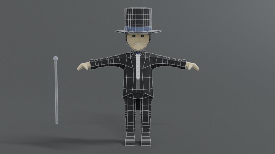 Low Poly Cartoon Tall Hat Man Low-poly 3D model_9