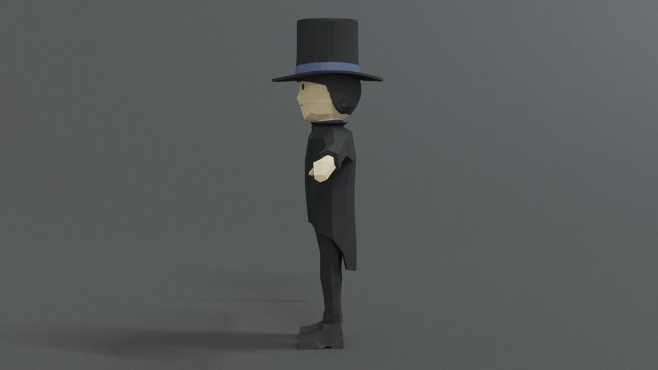 Low Poly Cartoon Tall Hat Man Low-poly 3D model_2