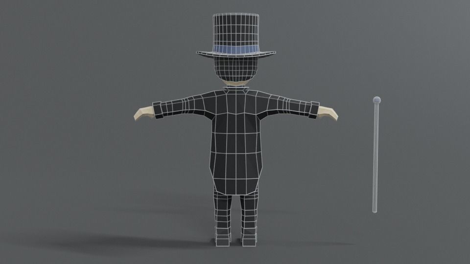Low Poly Cartoon Tall Hat Man Low-poly 3D model_13