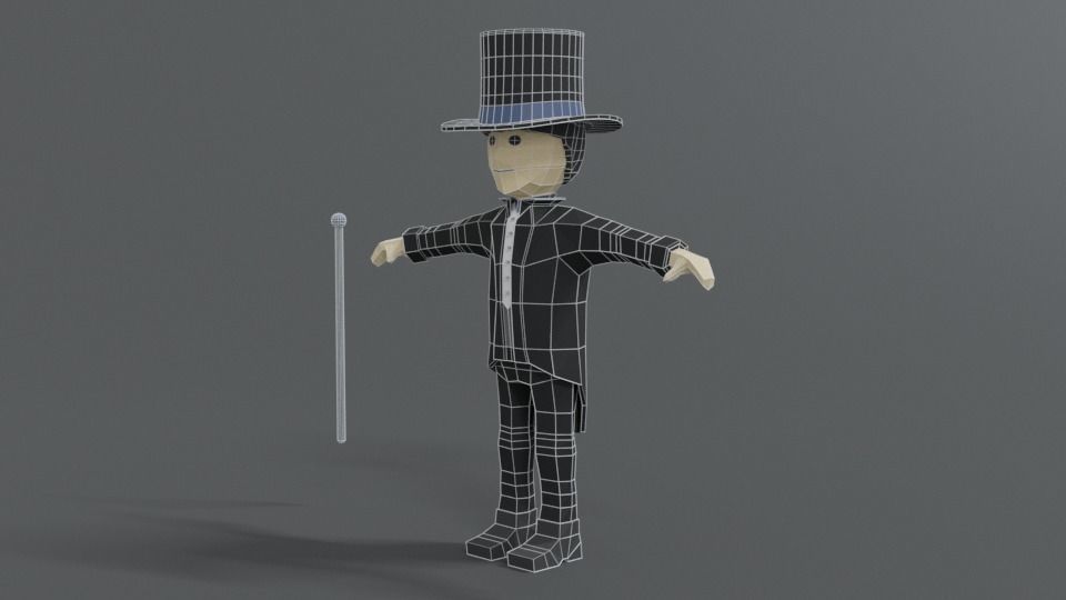 Low Poly Cartoon Tall Hat Man Low-poly 3D model_10