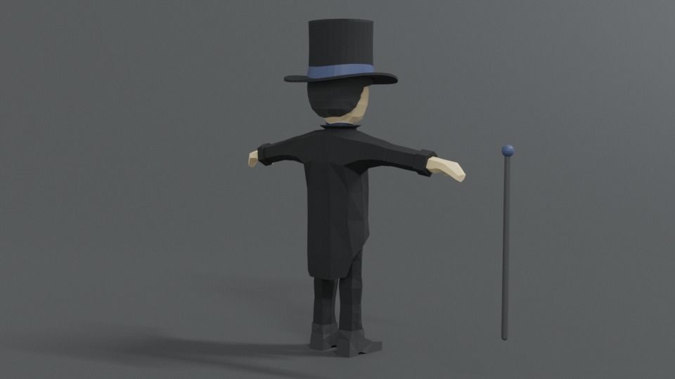 Low Poly Cartoon Tall Hat Man Low-poly 3D model_5