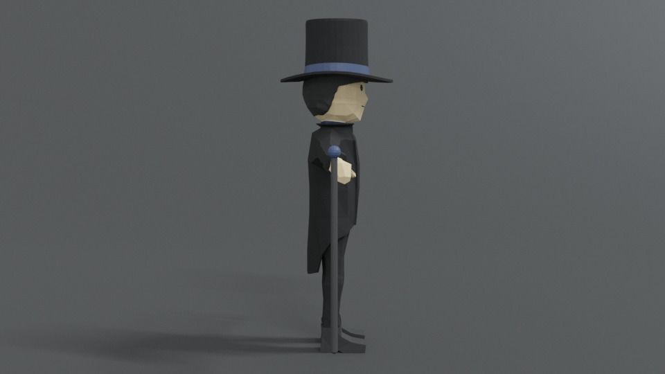 Low Poly Cartoon Tall Hat Man Low-poly 3D model_6