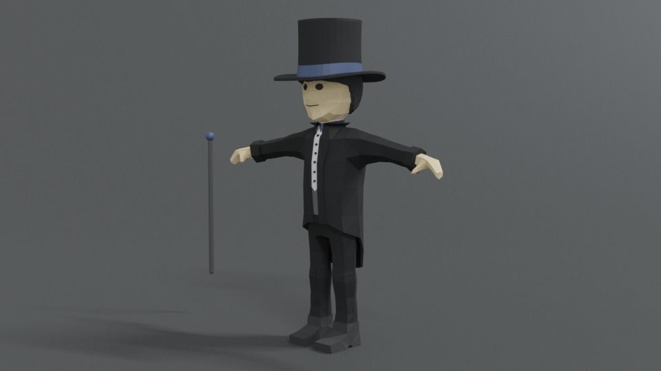 Low Poly Cartoon Tall Hat Man Low-poly 3D model_1
