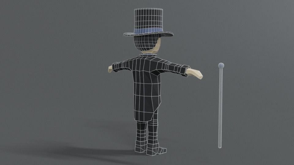 Low Poly Cartoon Tall Hat Man Low-poly 3D model_14