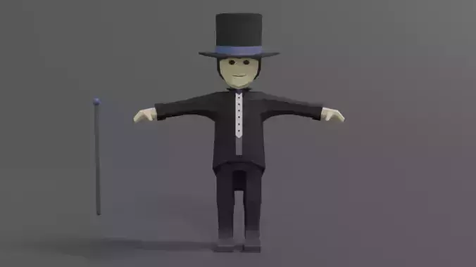 Low Poly Cartoon Tall Hat Man