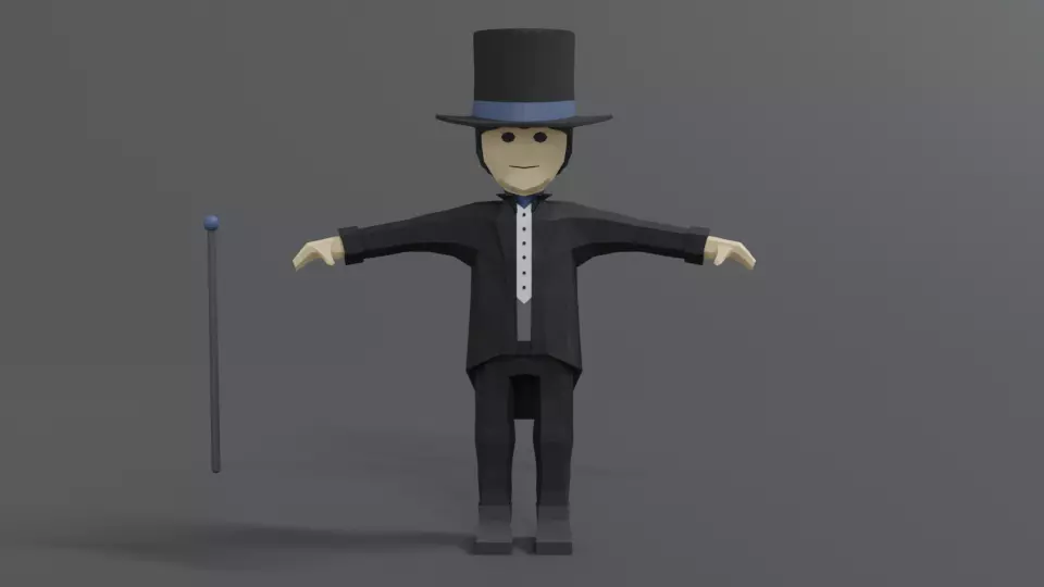 Low Poly Cartoon Tall Hat Man Low-poly 3D model_0
