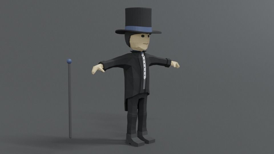 Low Poly Cartoon Tall Hat Man Low-poly 3D model_7