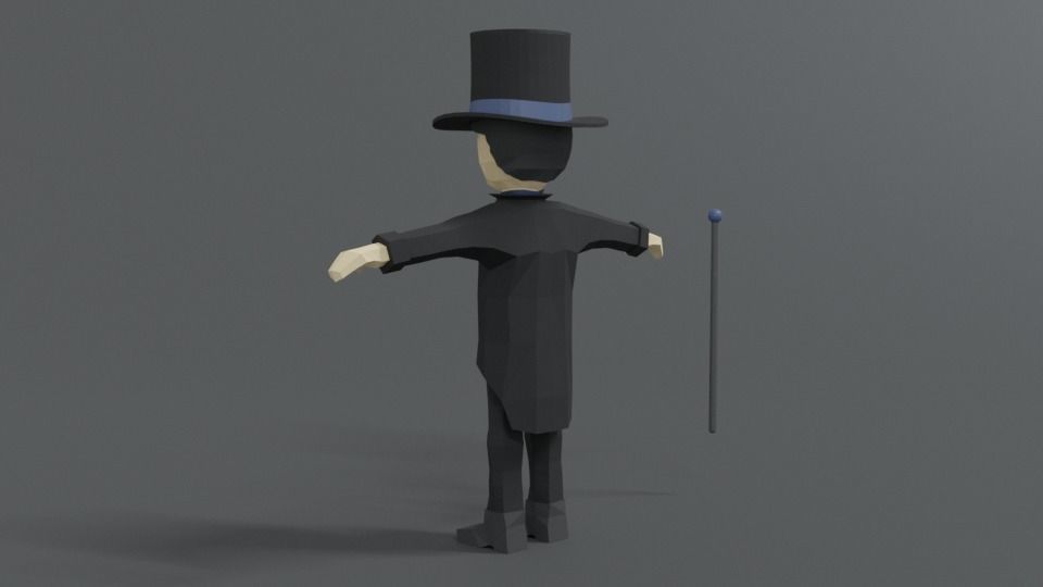 Low Poly Cartoon Tall Hat Man Low-poly 3D model_3