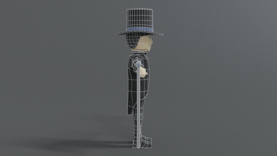 Low Poly Cartoon Tall Hat Man Low-poly 3D model_15