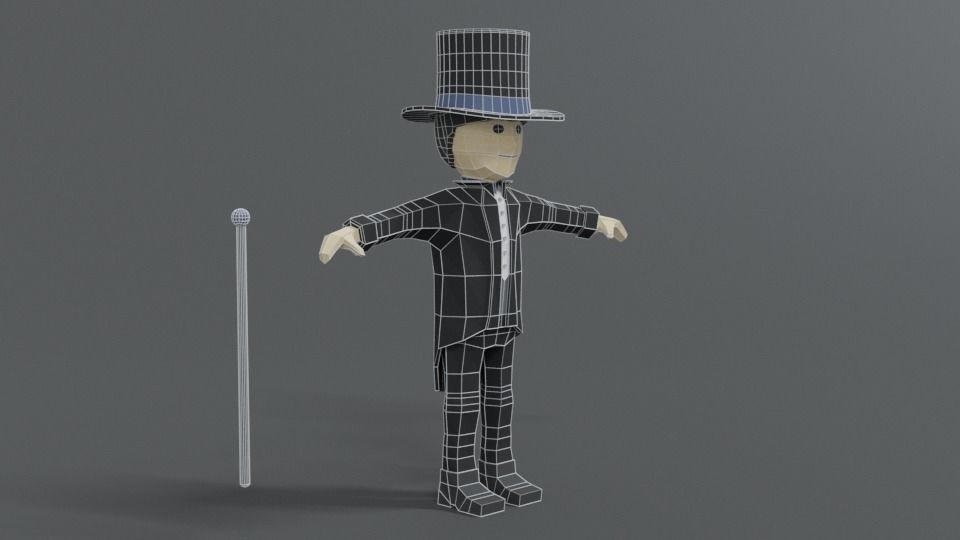 Low Poly Cartoon Tall Hat Man Low-poly 3D model_16
