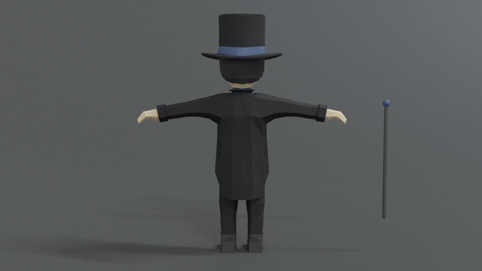 Low Poly Cartoon Tall Hat Man Low-poly 3D model_4
