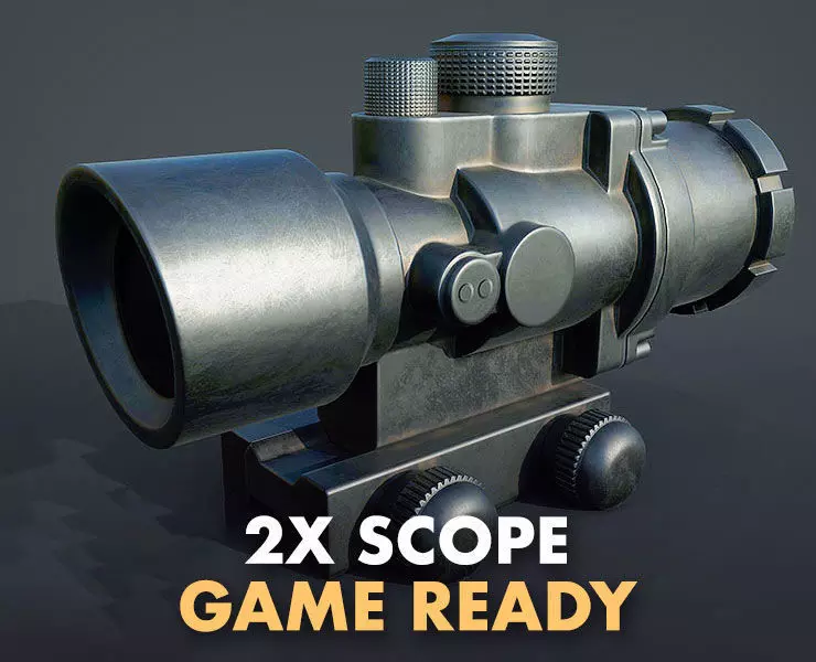 2x gun scope  Low-poly 3D model_0
