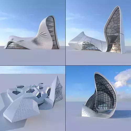 Futuristic building collection 4x 2 
