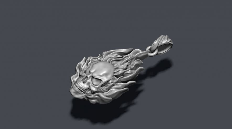 Burning skull pendant 3D print model_4