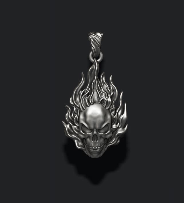Burning skull pendant 3D print model_3