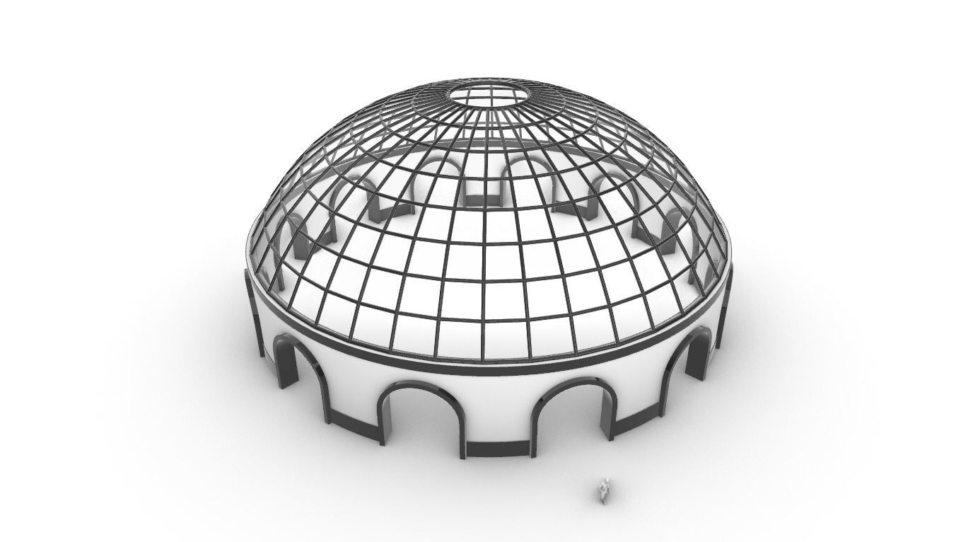 Dome Pavilion with Square Wireframe Structure and Panels 3D model_68