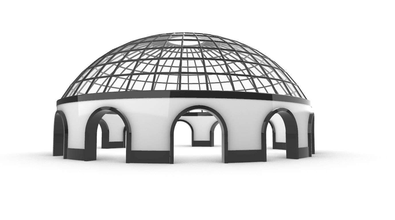 Dome Pavilion with Square Wireframe Structure and Panels 3D model_44