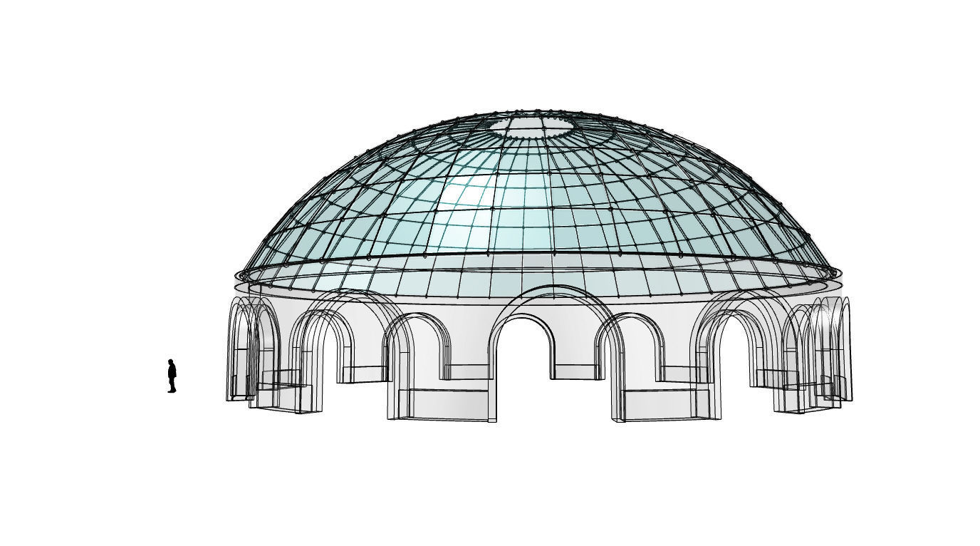 Dome Pavilion with Square Wireframe Structure and Panels 3D model_15