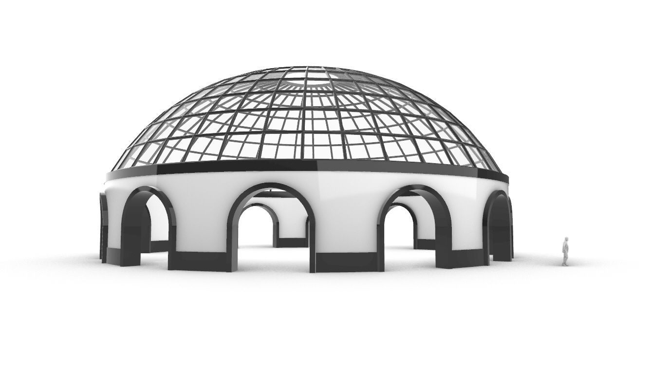 Dome Pavilion with Square Wireframe Structure and Panels 3D model_49