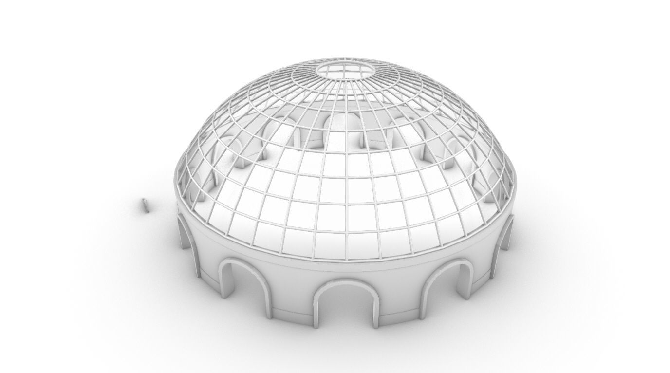 Dome Pavilion with Square Wireframe Structure and Panels 3D model_75