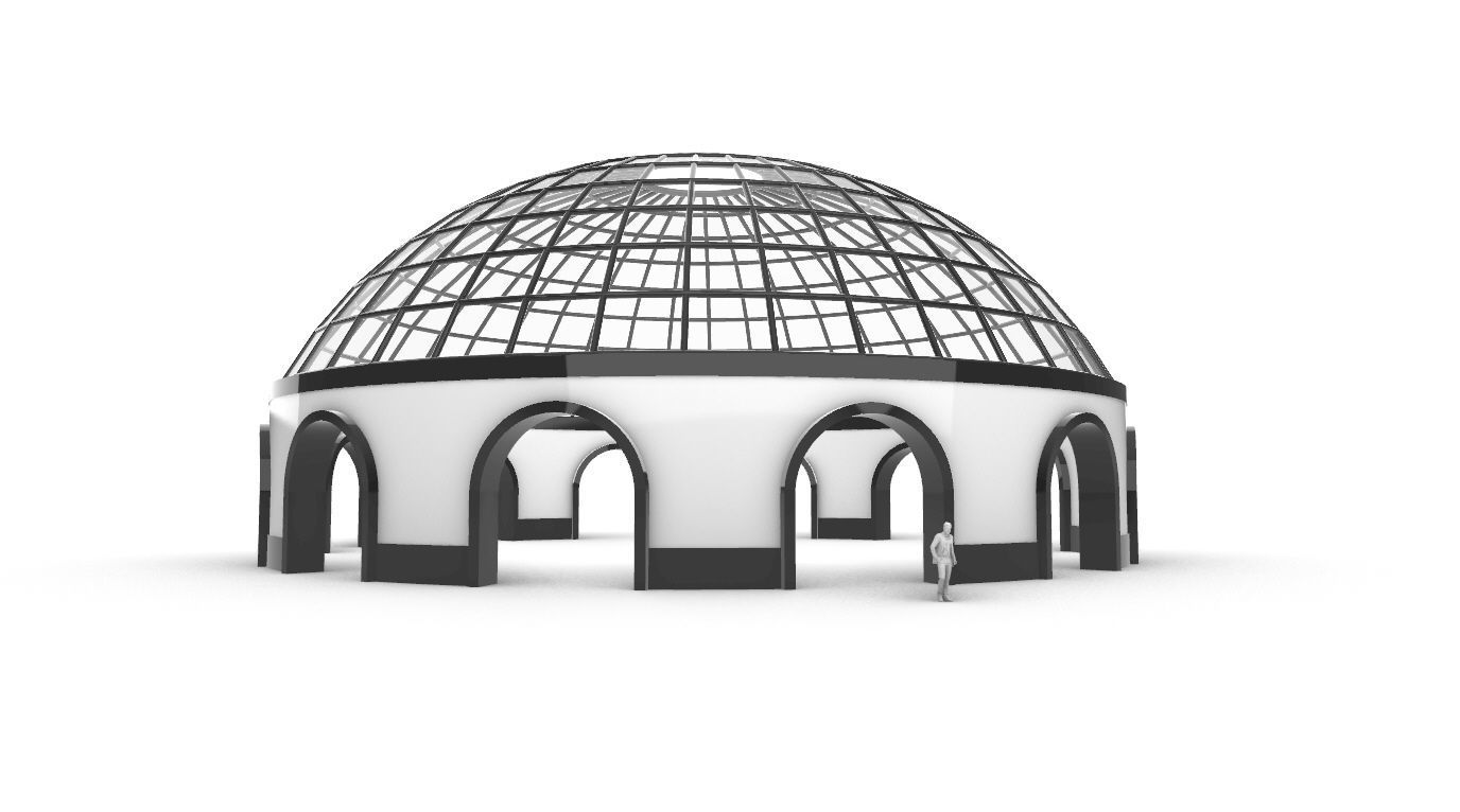Dome Pavilion with Square Wireframe Structure and Panels 3D model_48