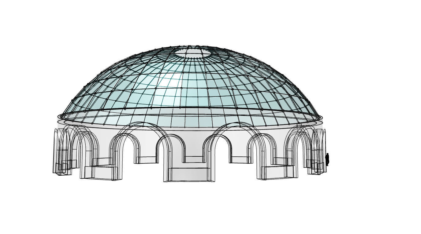Dome Pavilion with Square Wireframe Structure and Panels 3D model_26