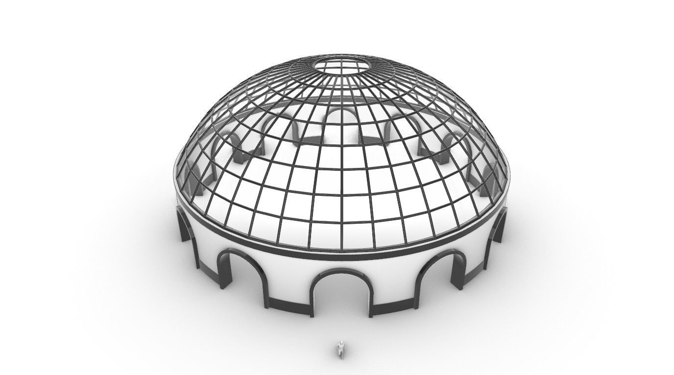 Dome Pavilion with Square Wireframe Structure and Panels 3D model_69