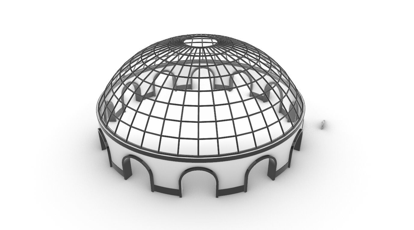 Dome Pavilion with Square Wireframe Structure and Panels 3D model_64
