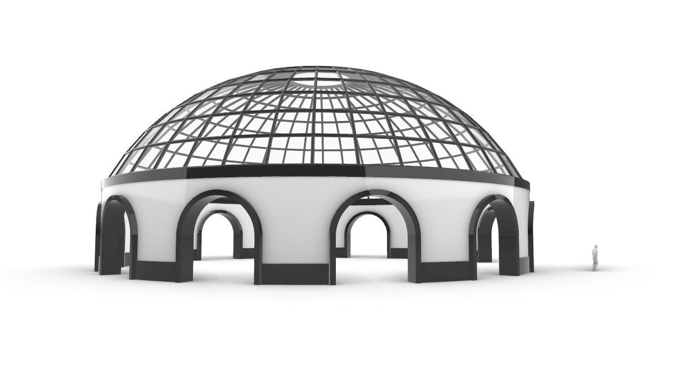 Dome Pavilion with Square Wireframe Structure and Panels 3D model_45