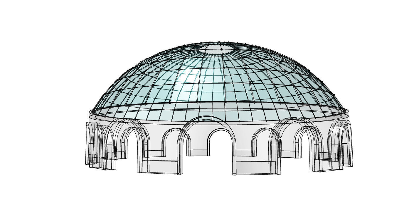 Dome Pavilion with Square Wireframe Structure and Panels 3D model_18