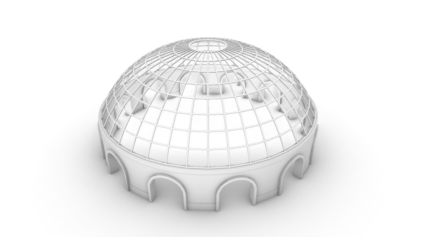 Dome Pavilion with Square Wireframe Structure and Panels 3D model_82