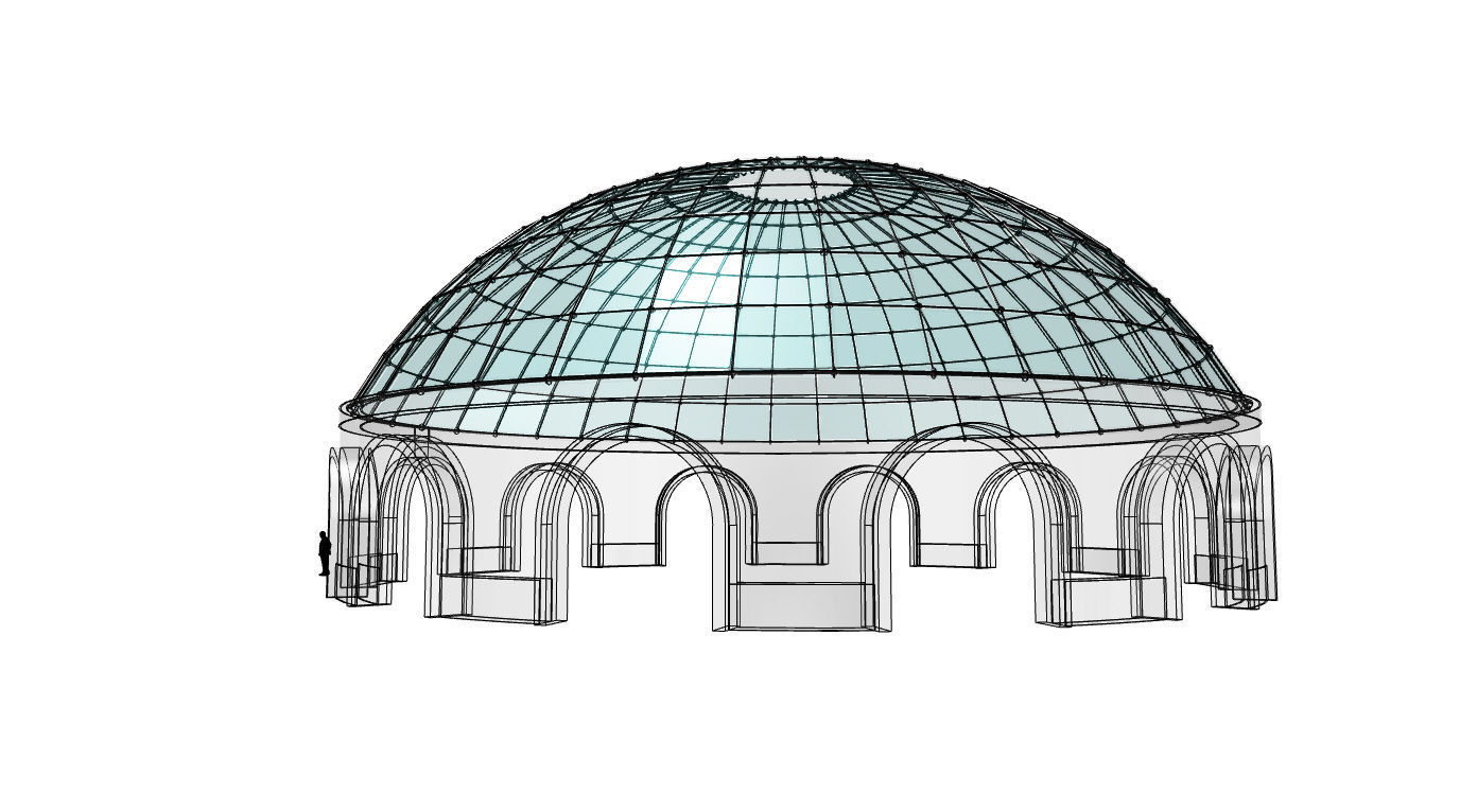 Dome Pavilion with Square Wireframe Structure and Panels 3D model_17