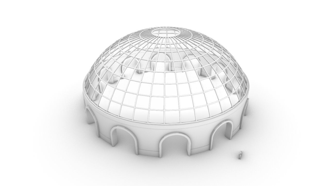 Dome Pavilion with Square Wireframe Structure and Panels 3D model_89