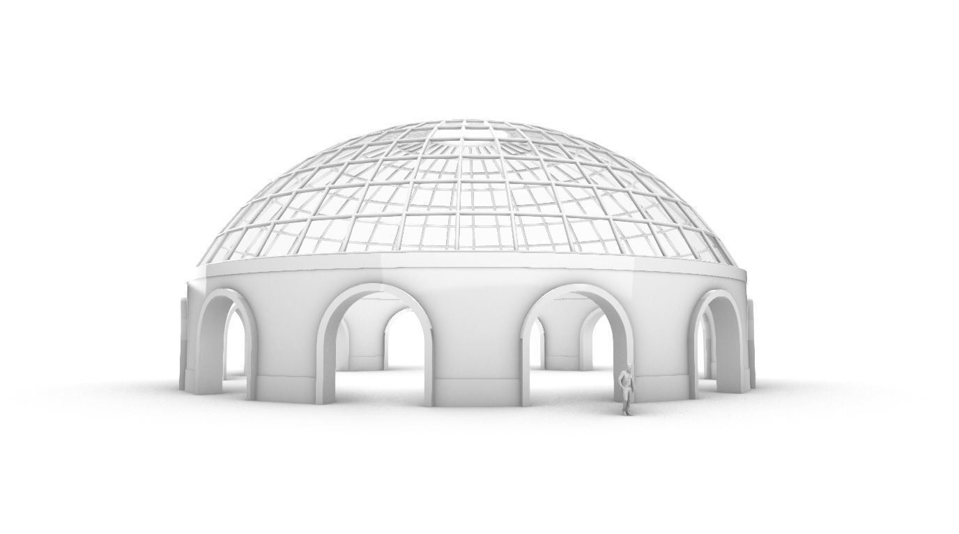 Dome Pavilion with Square Wireframe Structure and Panels 3D model_8