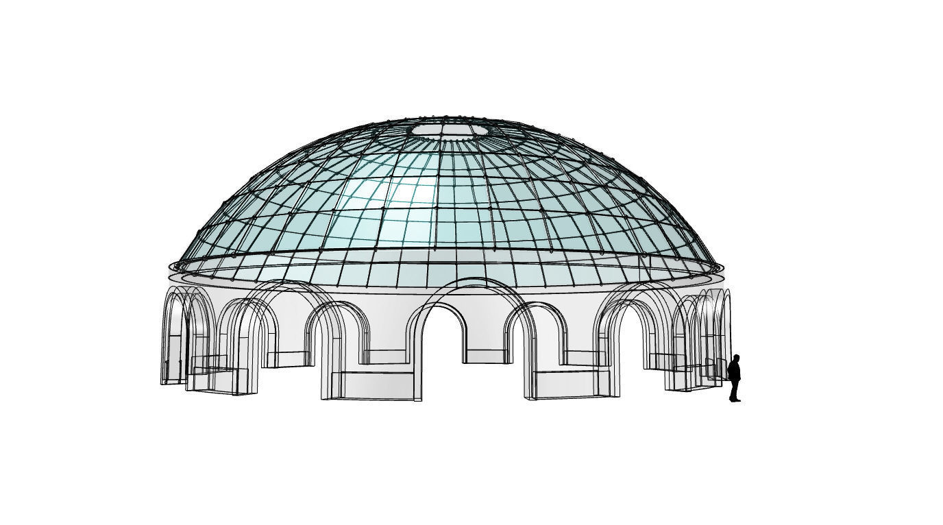 Dome Pavilion with Square Wireframe Structure and Panels 3D model_29
