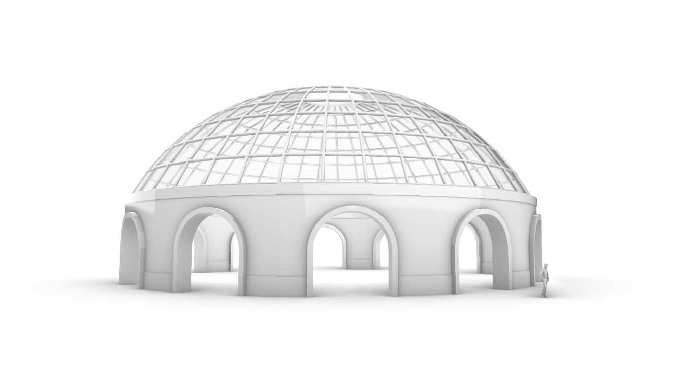 Dome Pavilion with Square Wireframe Structure and Panels 3D model_5