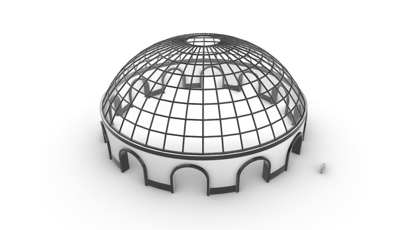 Dome Pavilion with Square Wireframe Structure and Panels 3D model_66