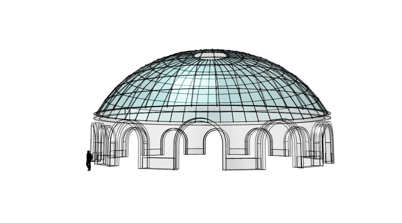 Dome Pavilion with Square Wireframe Structure and Panels 3D model_14