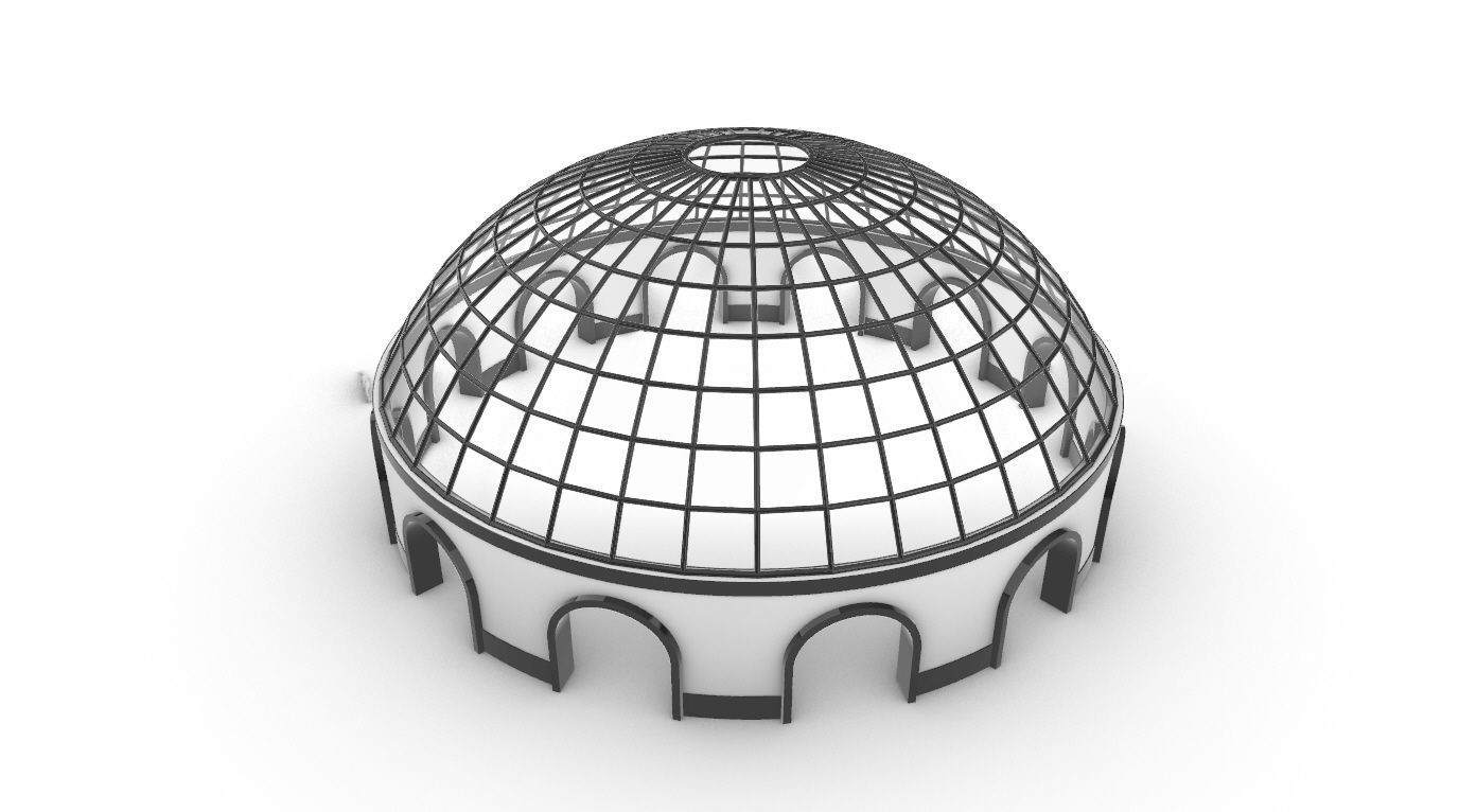 Dome Pavilion with Square Wireframe Structure and Panels 3D model_54