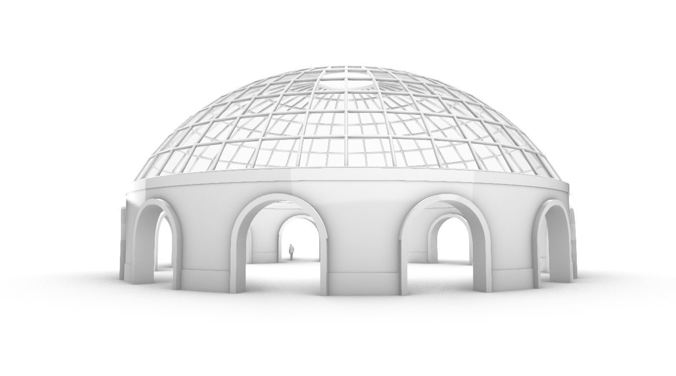 Dome Pavilion with Square Wireframe Structure and Panels 3D model_11