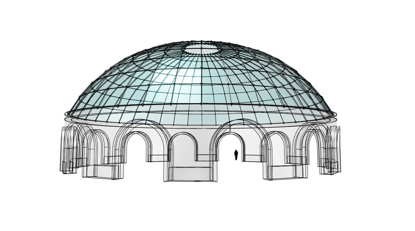 Dome Pavilion with Square Wireframe Structure and Panels 3D model_22