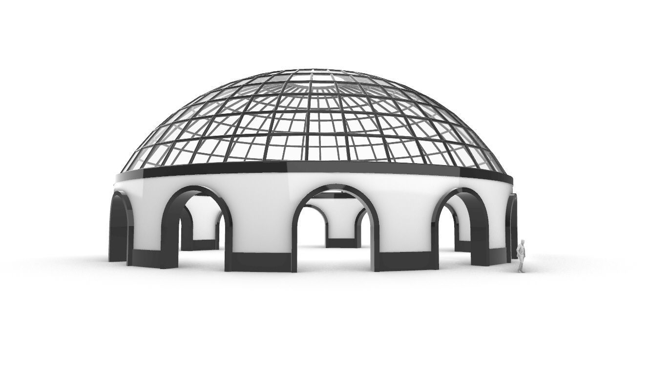 Dome Pavilion with Square Wireframe Structure and Panels 3D model_46